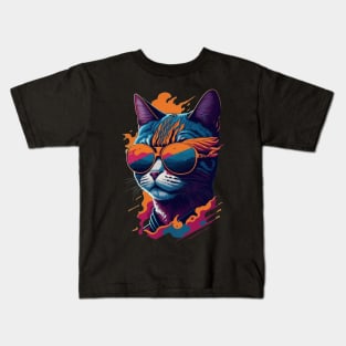 Vintage Vibes and Feline Flair Retro Cool Cat Kids T-Shirt